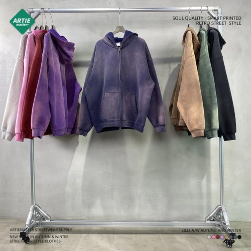 Chaquetas con capucha Fshion vintage con doble cremallera teñidas en aerosol de invierno 2024 - Imagen 4 de 30