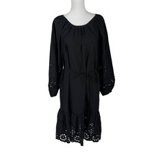 J. Crew Eyelet-Trim Midi Dress Black Medium BP847 Ruffle Hem M New With Tags