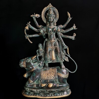 Mahakali Bronze Statue Kali Riding Cow Sculpture Hindu Goddess Home Decor Art