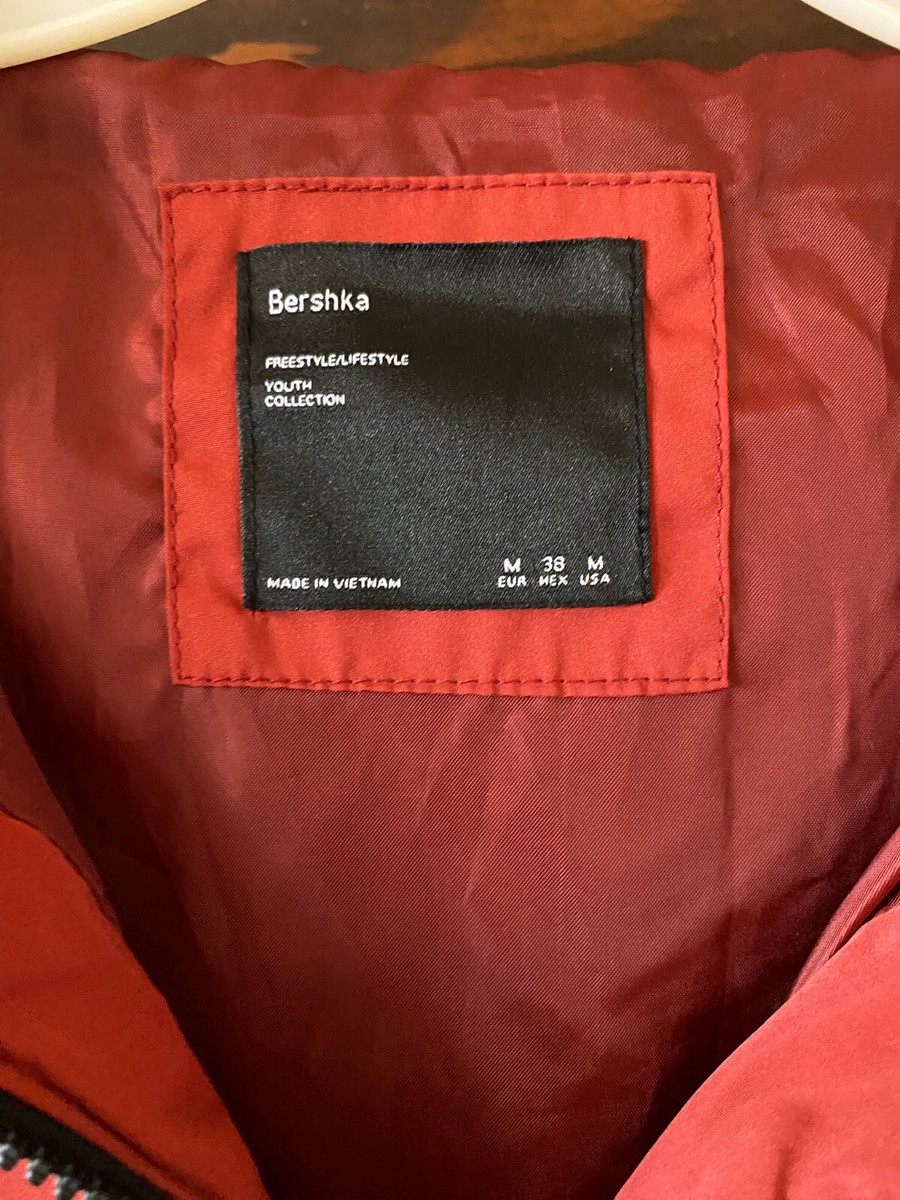BERSHKA Youth Collection Windbreaker Hooded Jacket M Rust