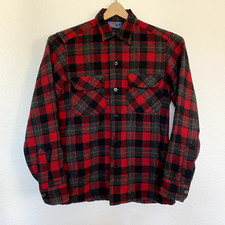Vintage 60s Pendleton Board Shirt Loop Collar Men's Wool Flannel Made in USA S