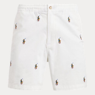 Polo Ralph Lauren Men's White Multicolor Pony Logo Shorts $125 New