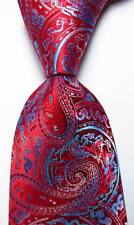 New Classic Paisley Red Blue White JACQUARD WOVEN Silk Men's Tie Necktie
