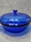 1.5 QT Anchor Ovenworks Blue Casserole Dish w/ lid Vintage Cobalt Blue cookware