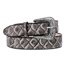 Western Cowboy Leather Belt Pirarucu Fish Print Natural Removable Buckle Cinto