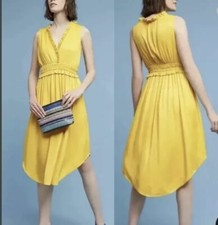 Maeve La Habana V-Neck Boho Sleeveless Mango (Mustard Yellow) Midi Dress Sz XS