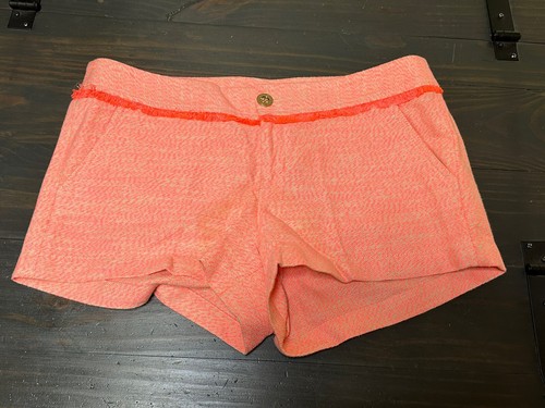 Lilly Pulitzer Walsh Short Papaya Tweed Orange Pink Size 8 Neon Fringe Trim 3"L