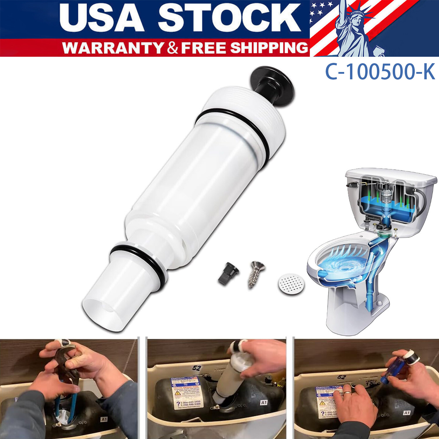 For Flushmate C-100500-K Cartridge Toilet Piston Parts 500, 501, 501A, 501B, 503