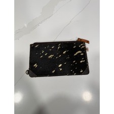 Vaan  Co Black Cowhide Gold Splatter Leather ID Wallet Pouch Zipper Case
