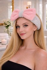 PLUSH Boho Bow Soft Fleece Spa Hair Band Wrap Headband Bath Facial Yoga