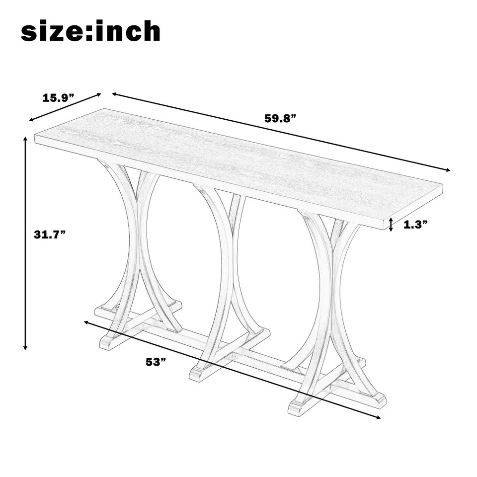 Wooden Console Table Oak Veneer Farmhouse Rubber Wood Slender Curved - Image 2 of 4