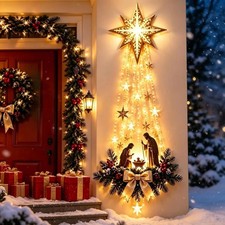 LED Christmas Door Hanger Lighted Xmas Hanging Decor for Porch Wall Window Home