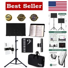 Foldable Black Metal Music Stand - 35" to 55" Height Adjustable with Accessories