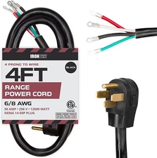 Iron Forge Cable 4 Prong Black Range Power Cord 4 ft - 50 Amp 4 Foot, 