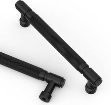 10 Pack 5 Inch 128Mm Matte Black Cabinet Pulls Knurled Kitchen Cabinet Handles,