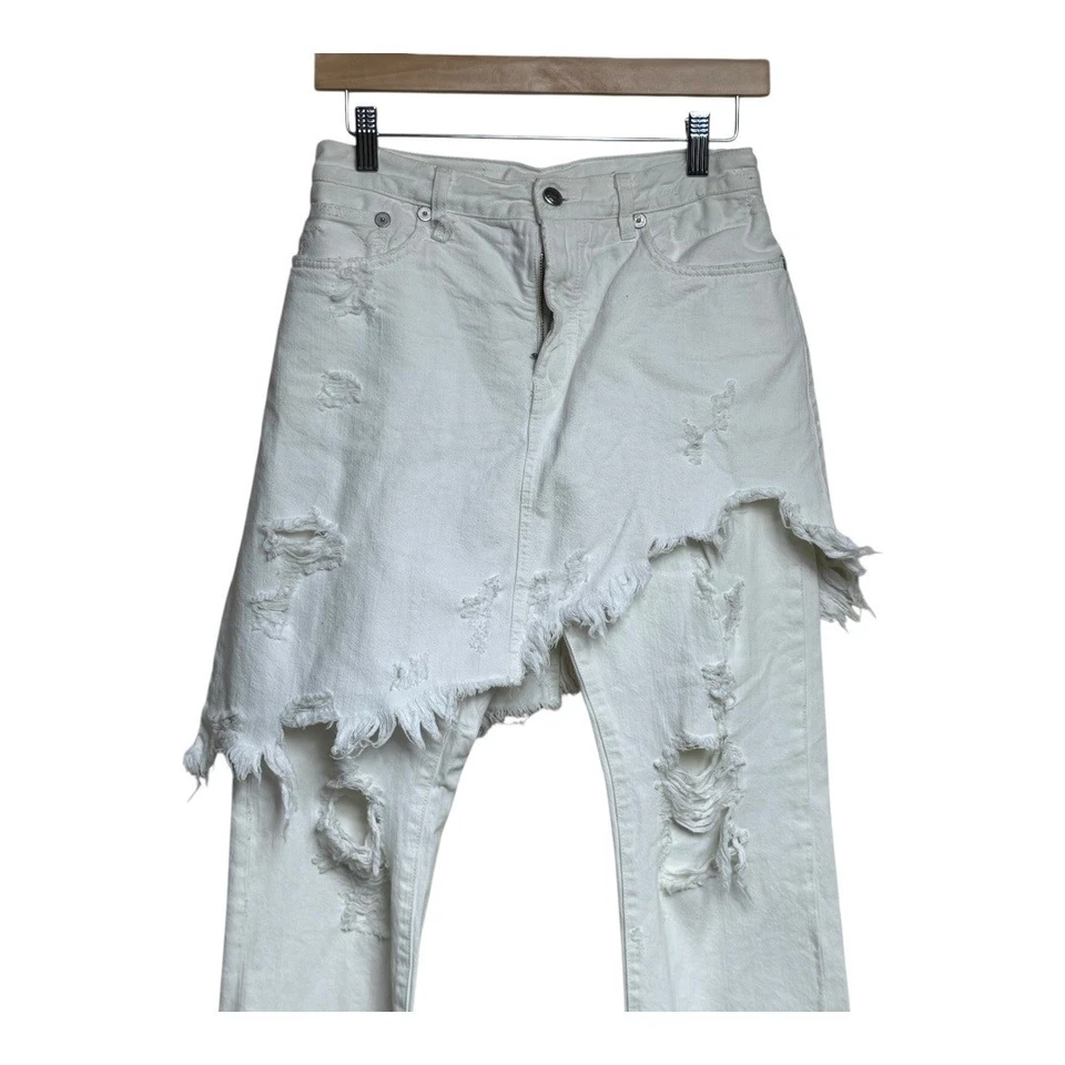 R13 Denim Doble Clásico Falda Superposición Desgastada Rasgada Recortada Jeans Mujeres 26 Foto 4 de 4