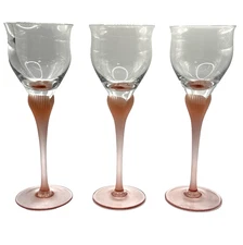 Set of 3 Mikasa Sea Mist Coral Frosted Stem Wine Glass 8.25"h West Germany