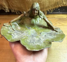 Vintage Nude Lady Ashtray 1900's Naked Woman Trinket Dish Lotus Flower