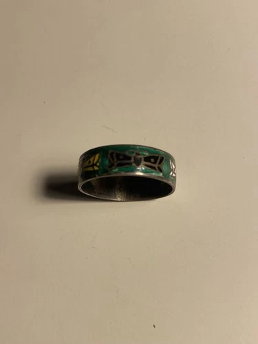 Vintage 925 Sterling Silver Cloisonné Enamel Thailand Butterfly Band Ring Size 6