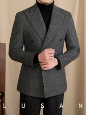 Tuta uomo retrò doppiopetto risvolto colletto giacca cappotti lana business formale