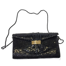 Vintage Aluminum Mesh Purse Black Rhinestone Shoulder Bag