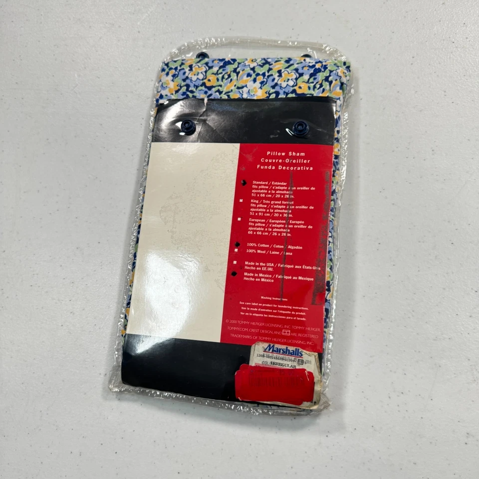 fronha vintage Tommy Hilfiger sham padrão couvre-oreiller azul floral ano 2000 - Imagem 4 de 4