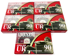  5 Maxell Normal Bias UR 90 Minutes Audio Cassette Tape - Sealed