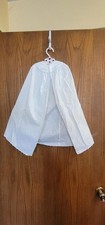 Antique White Cotton Child's Dressing Gown, Blue Crocheted Trim, Three Snaps 11