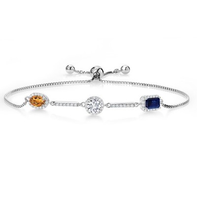 Keren Hanan 925 Sterling Silver 3 Stone Moissanite Fully Adjustable Bracelet
