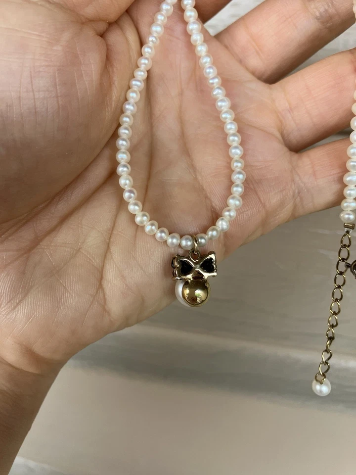 Ожерелье с подвеской из пресноводного жемчуга узел серебро 925 позолота 16–17,5 дюйма - Изображение 3 из 4