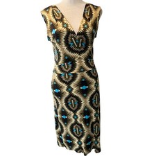 Tory Burch 100% Silk Geometric Southwestern Print Body Con V-neck Dress XS