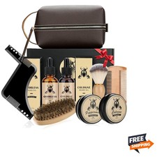 Beard Grooming Kit Natural Oils Balm Shaving Soap Comb Travel Gift for Men