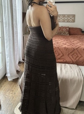 Moda International Brown Cotton Crochet Halter Maxi Dress Size XL Moda International Brown Cotton Crochet Halter Maxi Dress Size XL