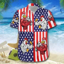 Funny Chicken 4th Of July Independence Day Memorial Day   Aloha Hawaiian Shirt