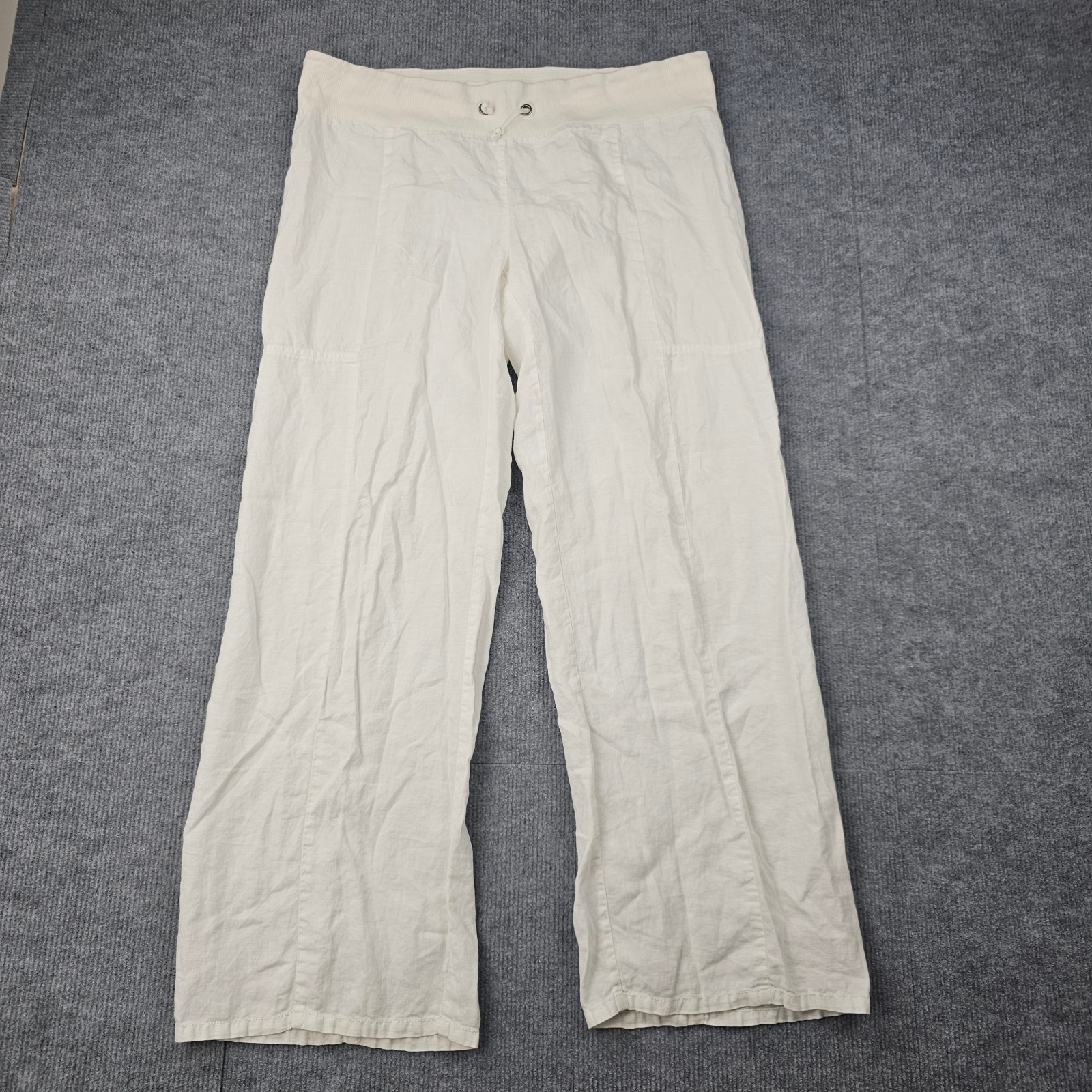 Eileen Fisher Linen Pants Womens Medium White Wide Leg Coastal Minimalist Beach