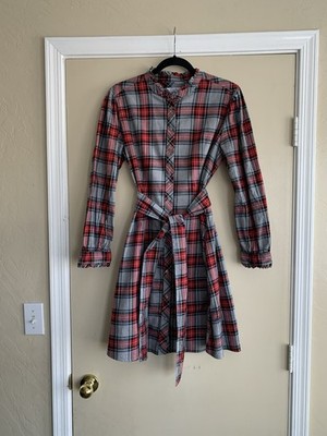 Untuckit  Plaid Harrison Dress Sz.10 Button Down Shirt dress Tie Belted Waist