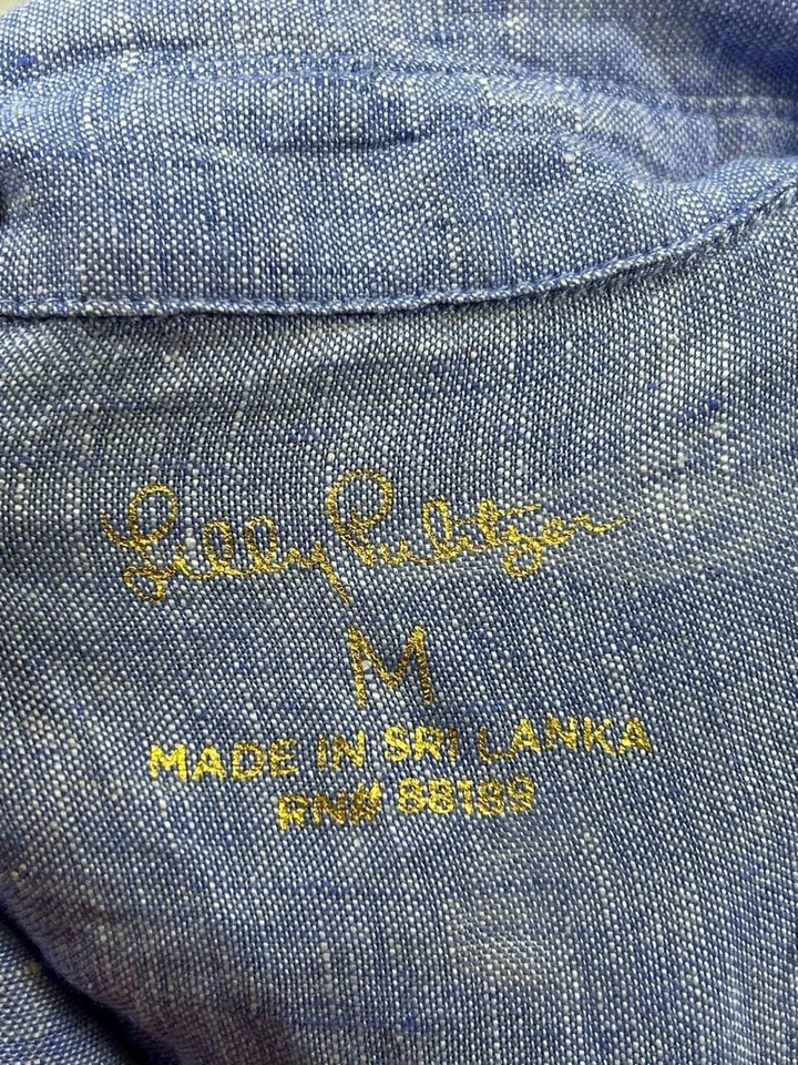 Camisa Lilly Pulitzer Mujer Mediana Azul Lino Blusa Abotonada Foto 3 de 4