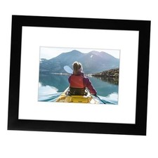 Photo Frame - Wood, Real Glass, and White Mat Display for 5x7 8x10 Black
