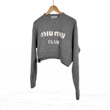 Miu Miu Cashmere Logo Crop Knit Sweater Grey 36 143520566
