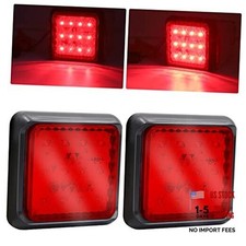 2PCS LED Trailer Tail Light Rear Stop Light, 16 LED Square Brake Light Red