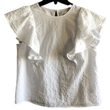 A New Day White Keyhole Neck Ruffle Cap Sleeve Blouse Size S