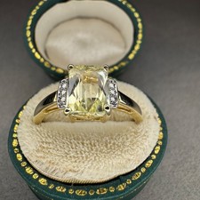 9ct Yellow Gold 2.0ct Green Amethyst and Diamond large ring size R 1/2 