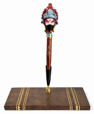 Vintage Chinese Peking Opera Mask Ballpoint Pen Desk Stand Jing Ju