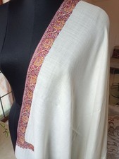 white KASHMIRI MICRO HAND EMBROIDERED DAUR SHAWL PASHMINA 14 DESIGN CHOICE