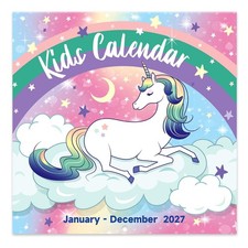 2027 Kids Calendar- 2027 Wall calendar, Jan.2027 - Dec.2027,12" x 24" Open
