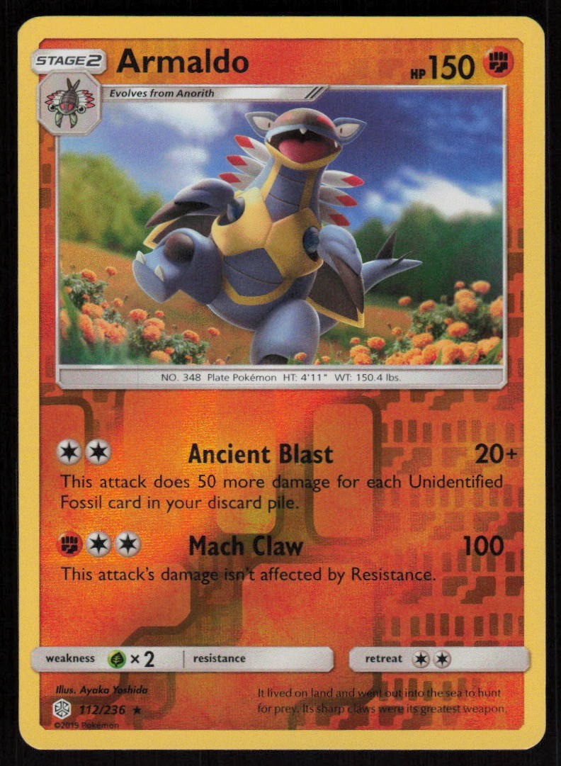 Armaldo 112/236 Reverse Holo Cosmic Eclipse Pokemon TCG Near Mint