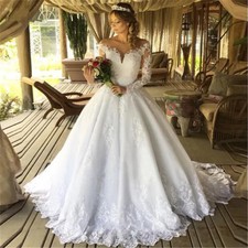 Elegant A-Line Wedding Dresses Off Shoulder Long Sleeves Sweep Train Bridal Gown