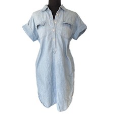 Chaps Denim Chambray Shirt Dress Womens M Light Blue Western Cottagecore Casual