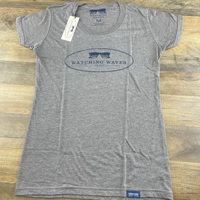 Watching Waves Sz Medium Womens Gray Tee Shirt Top Private Selection Apparel