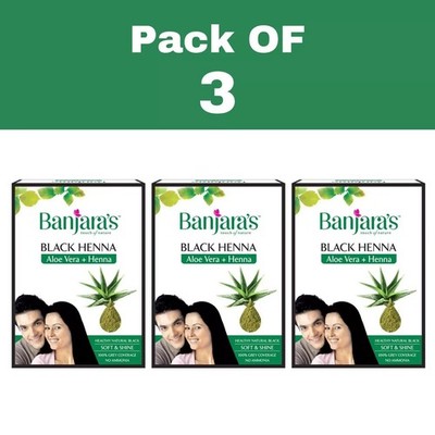 3 X Banjara's Black Henna with Aloevera Hair Colour | Black - 50g